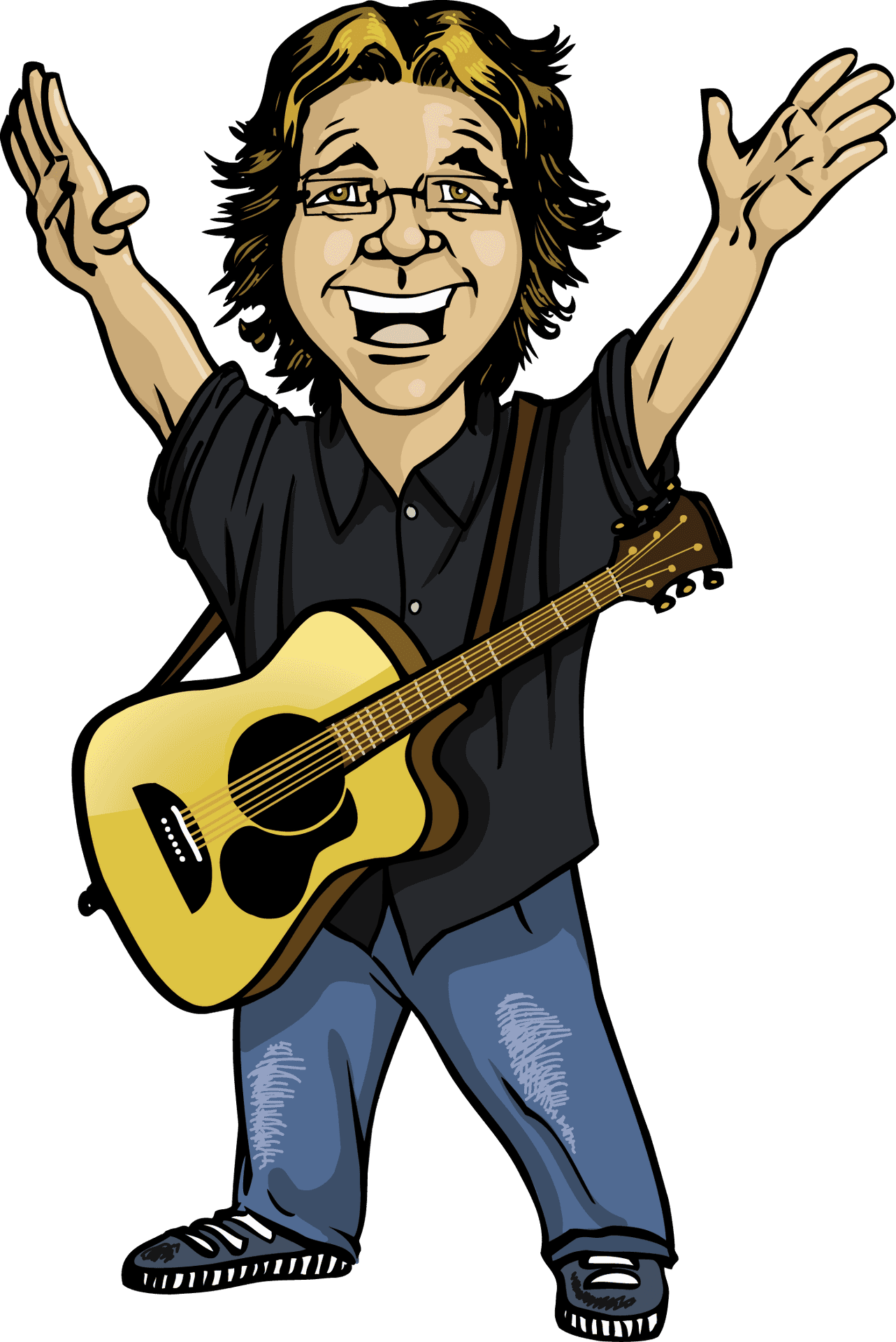 Happy Guitarist Cartoon Illustration PNG image