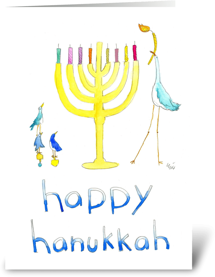 Happy Hanukkah Menorahand Birds PNG image