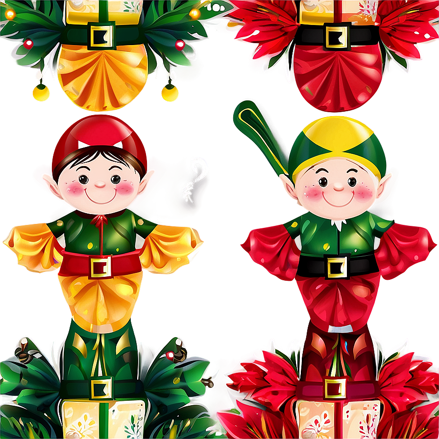 Happy Holidays Festive Elves Png 05232024 PNG image