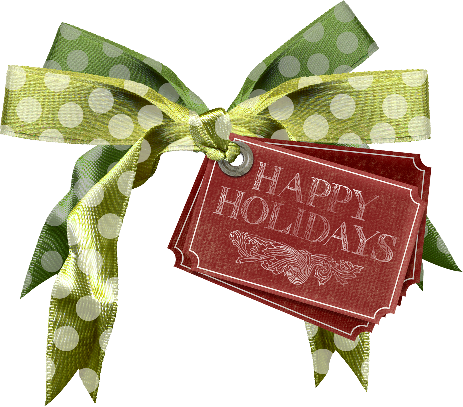 Happy Holidays Gift Tagand Green Ribbon PNG image