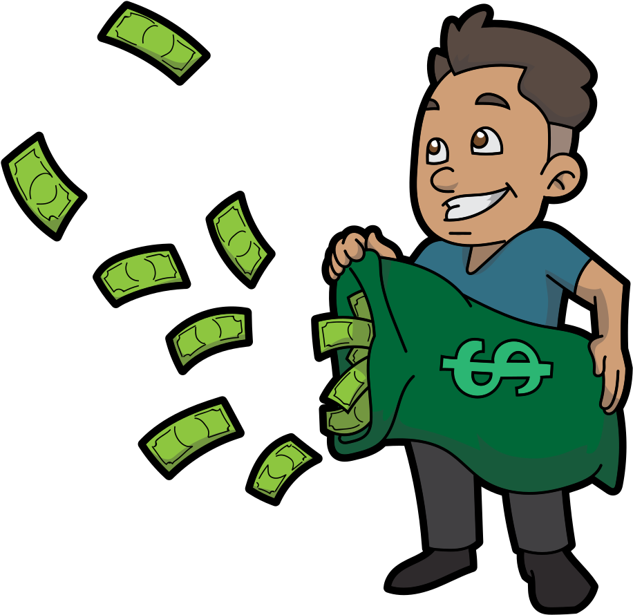 Happy Man With Money Bagand Flying Cash PNG image