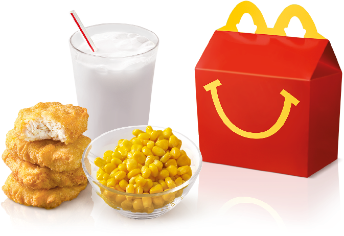 Happy Mealwith Chicken Nuggetsand Corn PNG image