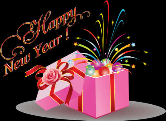 Happy New Year Celebration Gift Box PNG image
