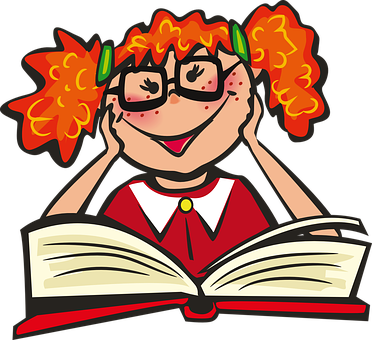 Happy Redhead Girl Reading Book PNG image