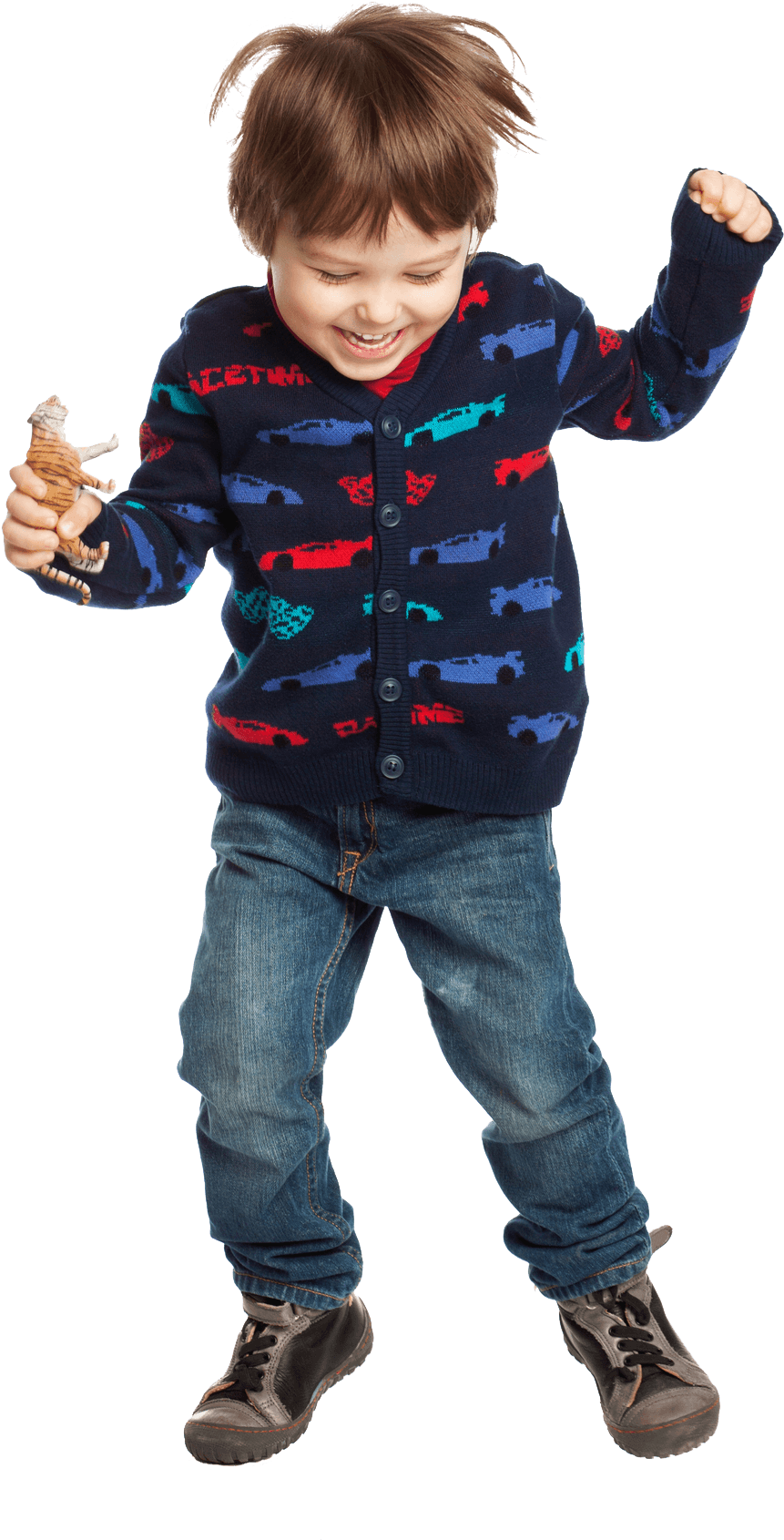 Happy Toddler Playing With Toy Figure PNG image