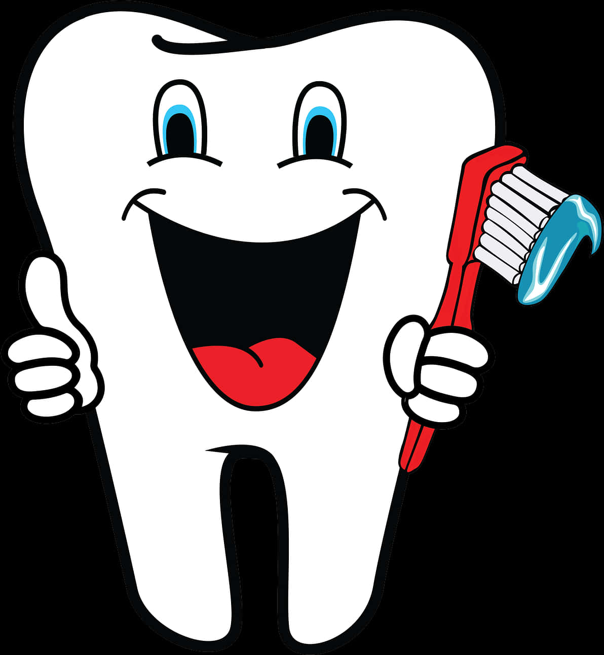 Happy Tooth Holding Toothbrush PNG image