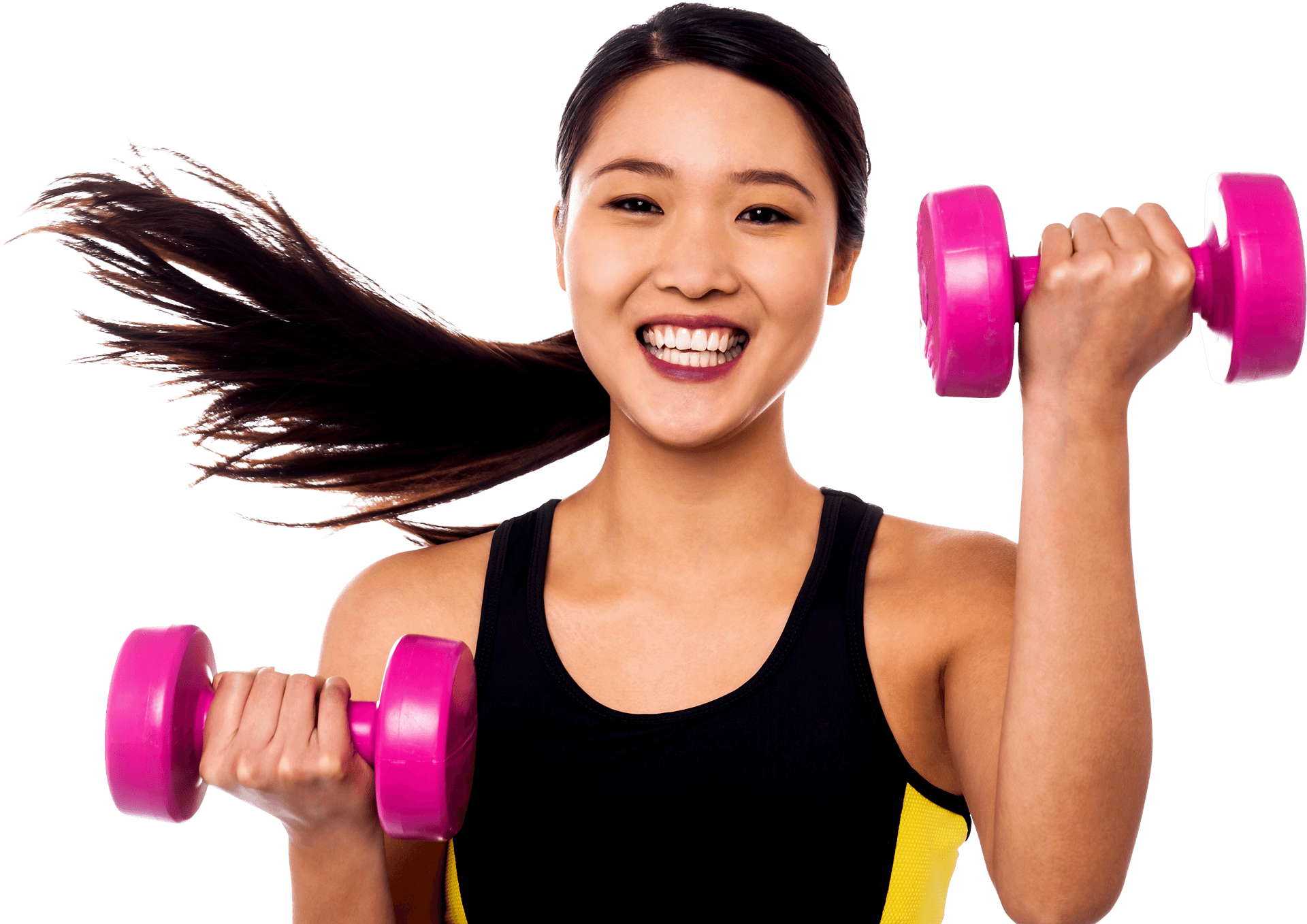 Happy Woman Lifting Dumbbells Fitness Workout PNG image