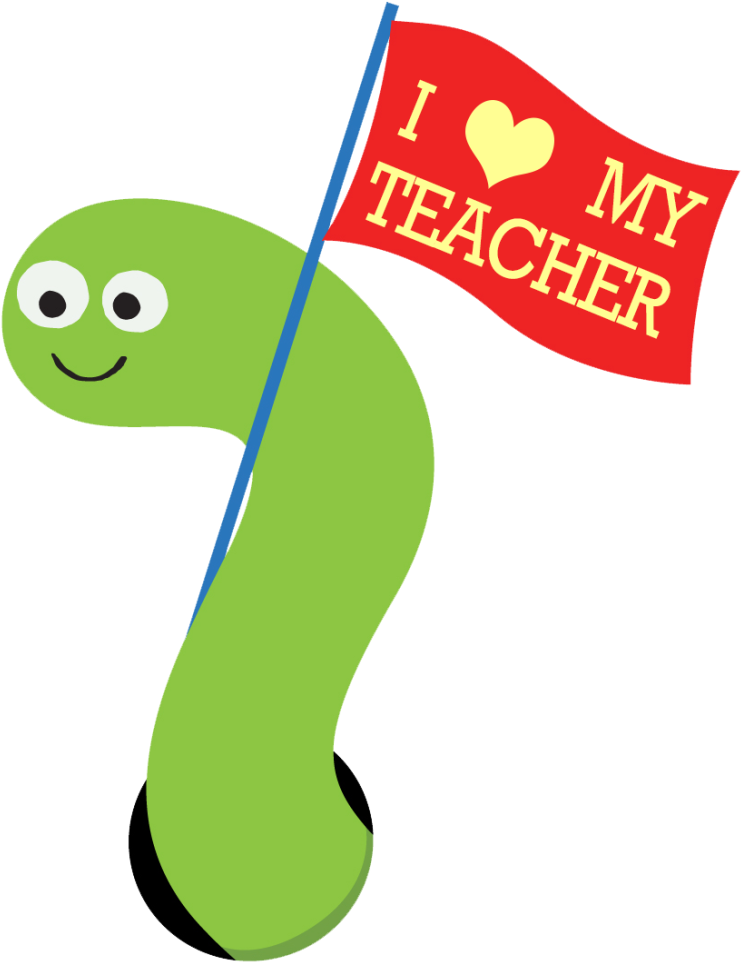 Happy Worm Holding Teacher Appreciation Flag PNG image
