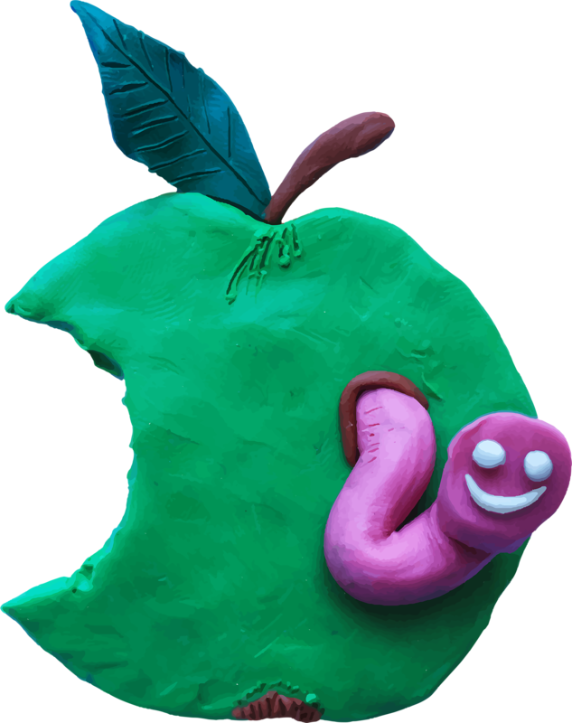 Happy Wormin Bitten Apple PNG image