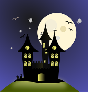 Haunted Castle Moonlit Night PNG image