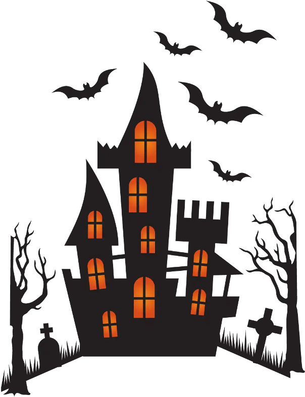 Haunted Castle Silhouettewith Bats PNG image