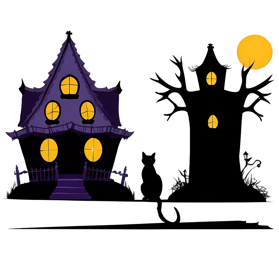 Haunted House Silhouette With Cat Png 05242024 PNG image