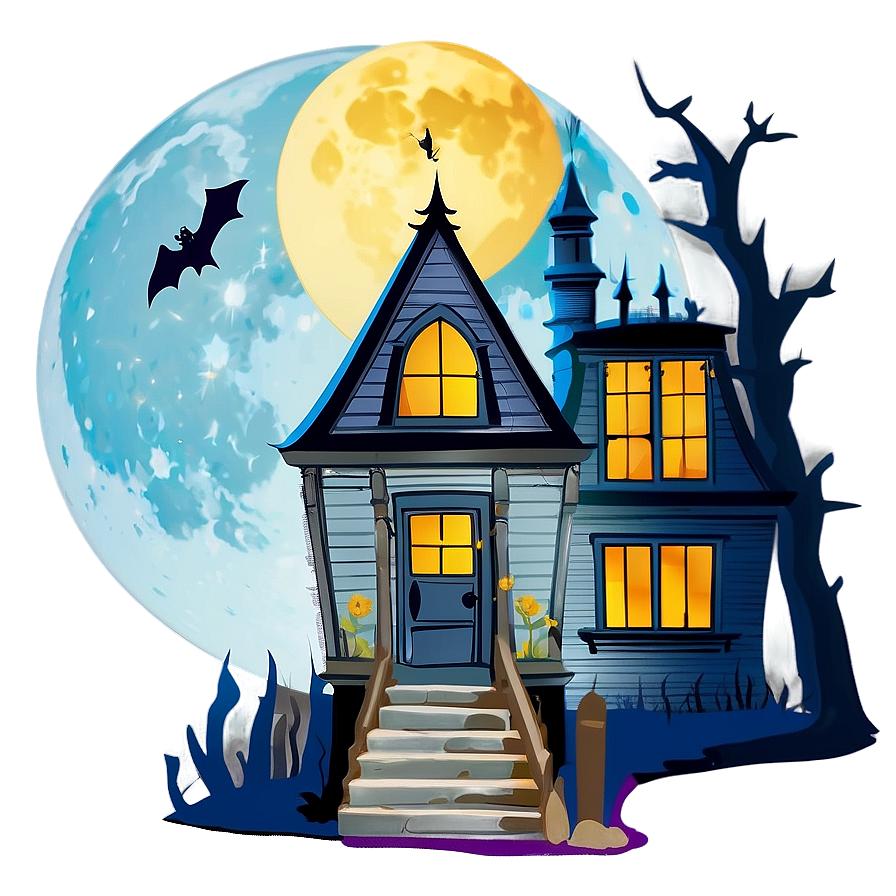 Haunted House Under Full Moon Png Cgo87 PNG image