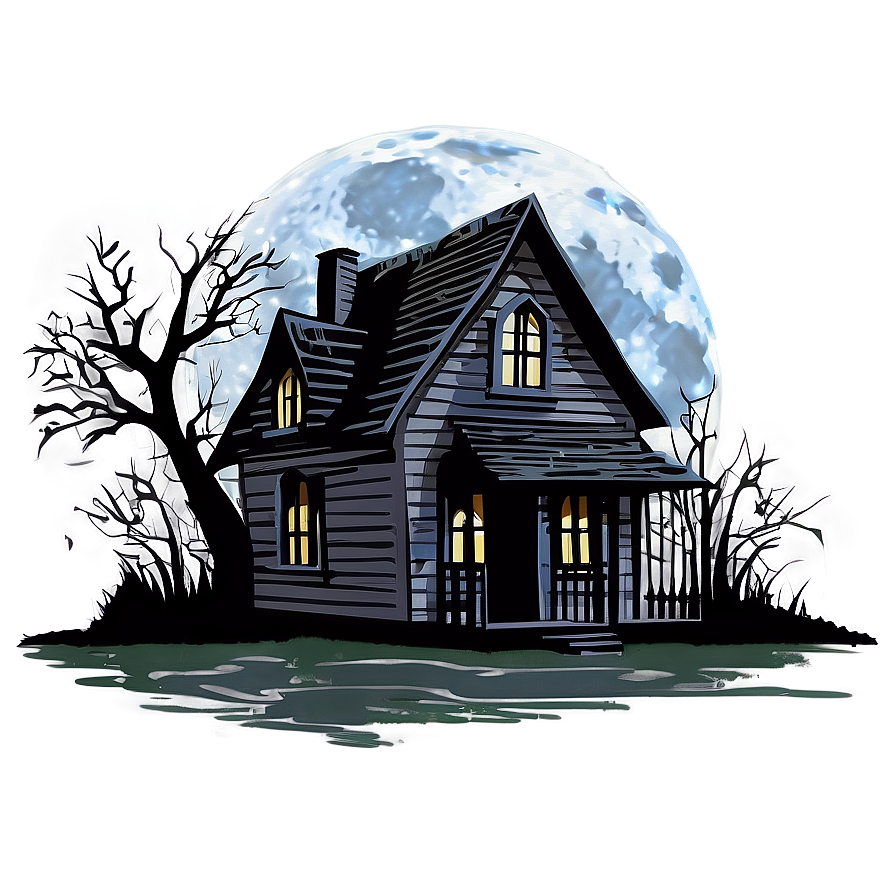 Haunted House Under Full Moon Png Cxj PNG image