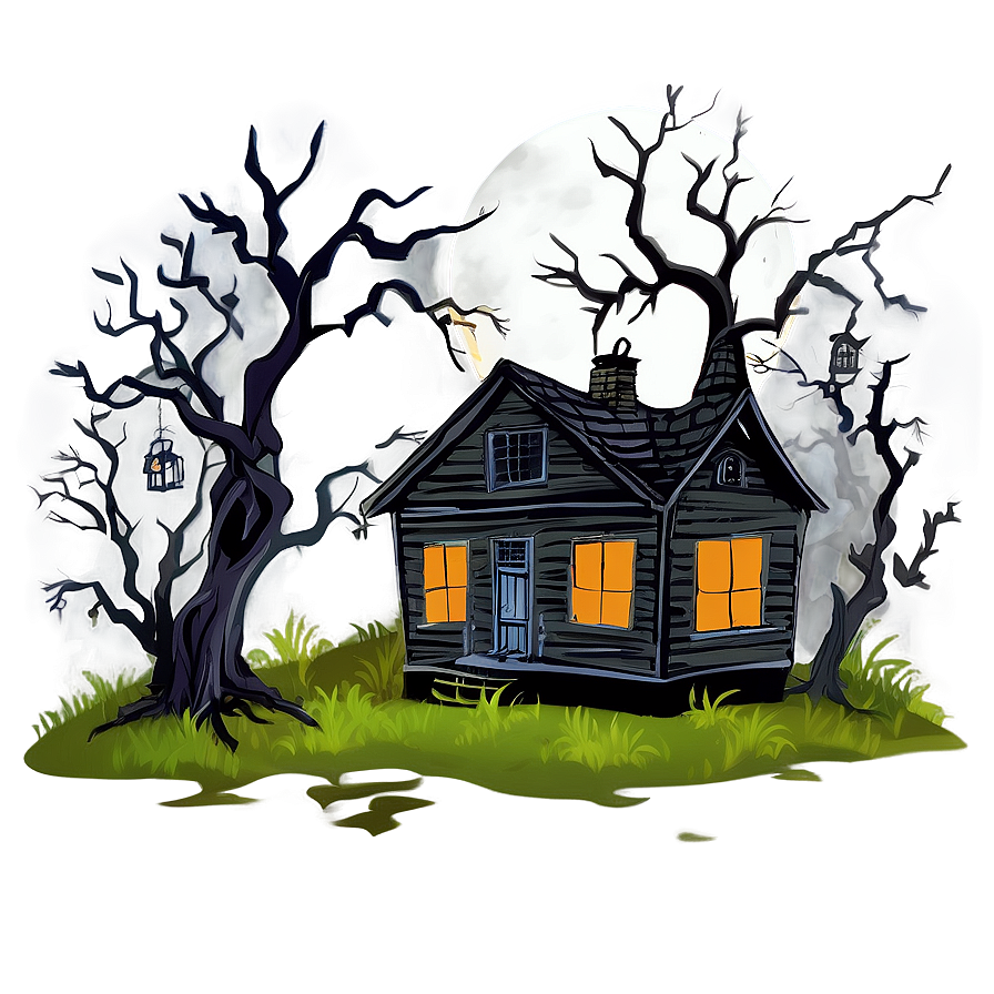 Haunted House With Dead Trees Png 43 PNG image