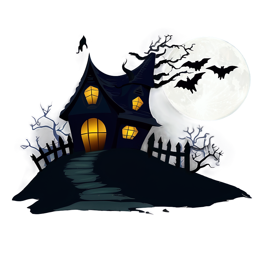 Haunted House With Witch Silhouette Png Iex2 PNG image