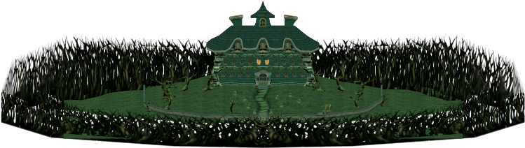 Haunted Mansion Surroundedby Hedges PNG image