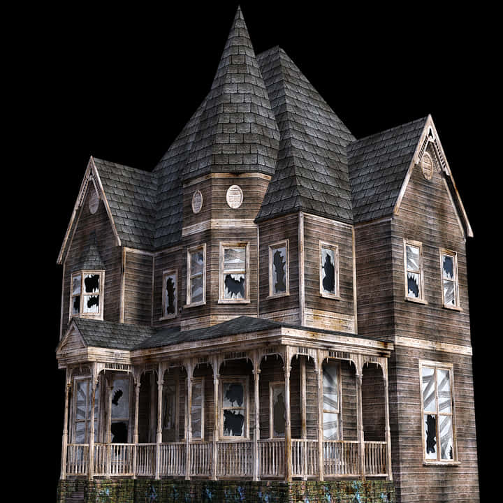 Haunted Victorian House Isolatedon Black PNG image