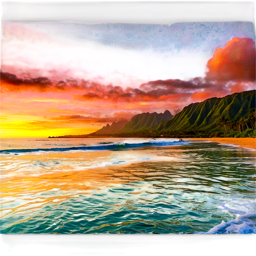 Hawaiian Islands Sunset Surfing Session Png Jna89 PNG image