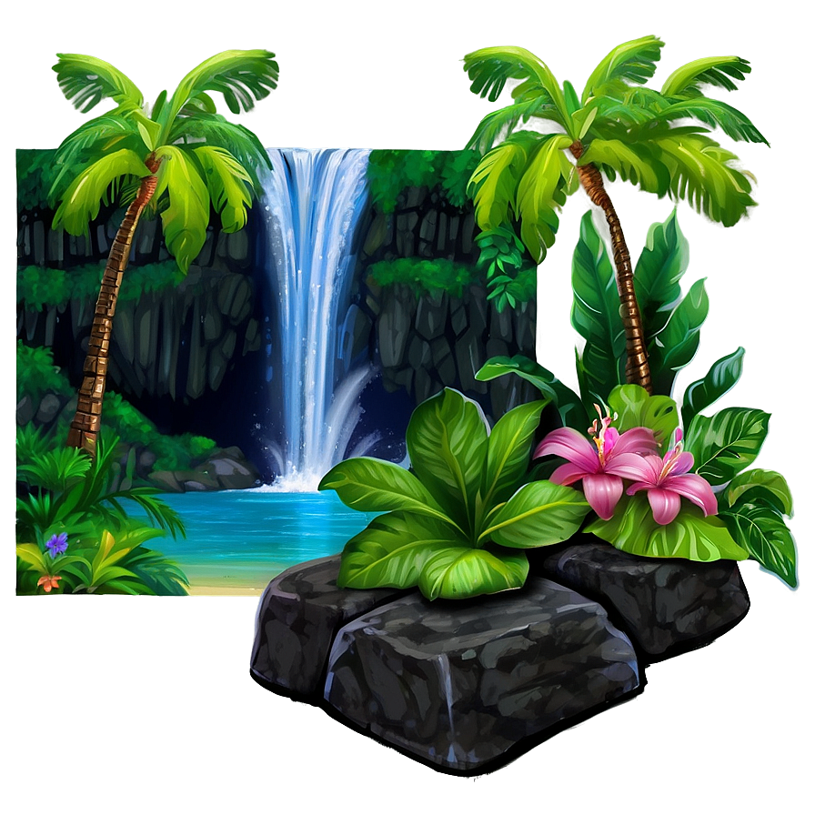 Hawaiian Islands Waterfall Oasis Png 06212024 PNG image