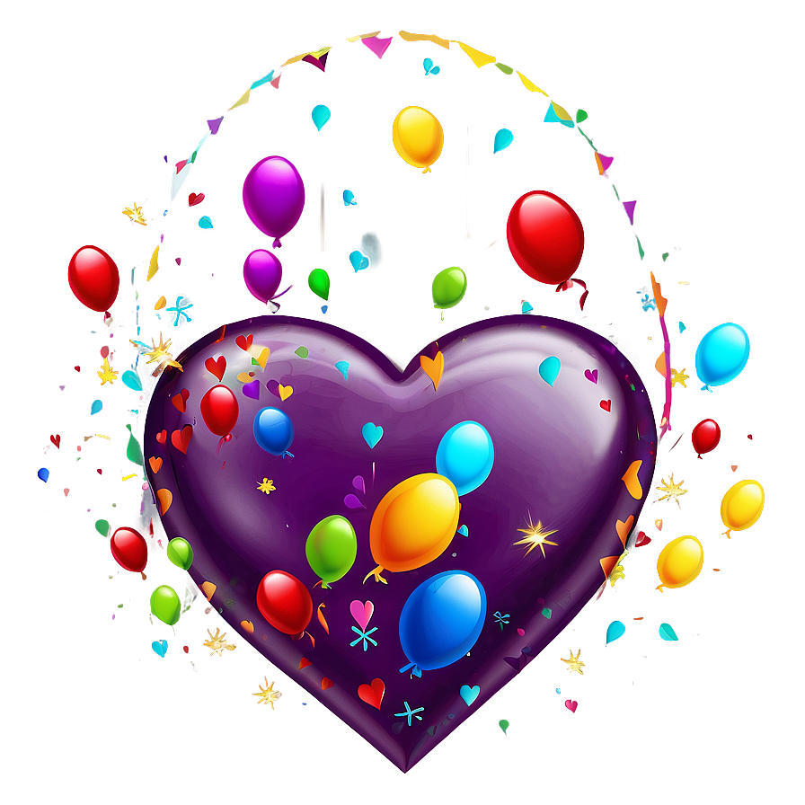 Heart Balloon With Confetti Png Vxv32 PNG image