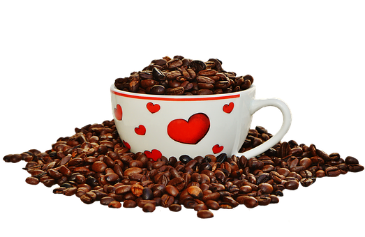 Heart Coffee Cup Beans.jpg PNG image
