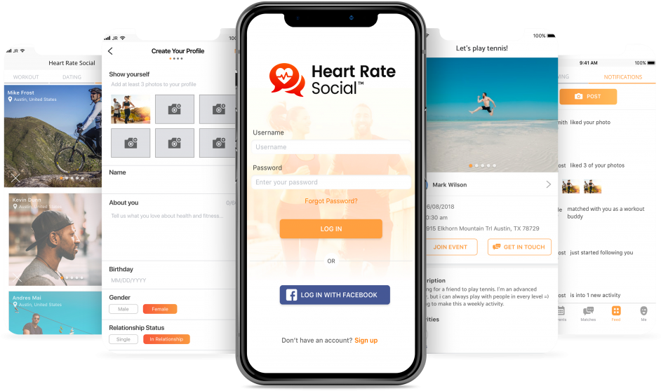 Heart Rate Social App Screenshots PNG image