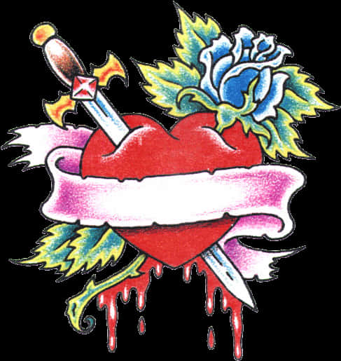 Heartwith Daggerand Flame Tattoo Design PNG image