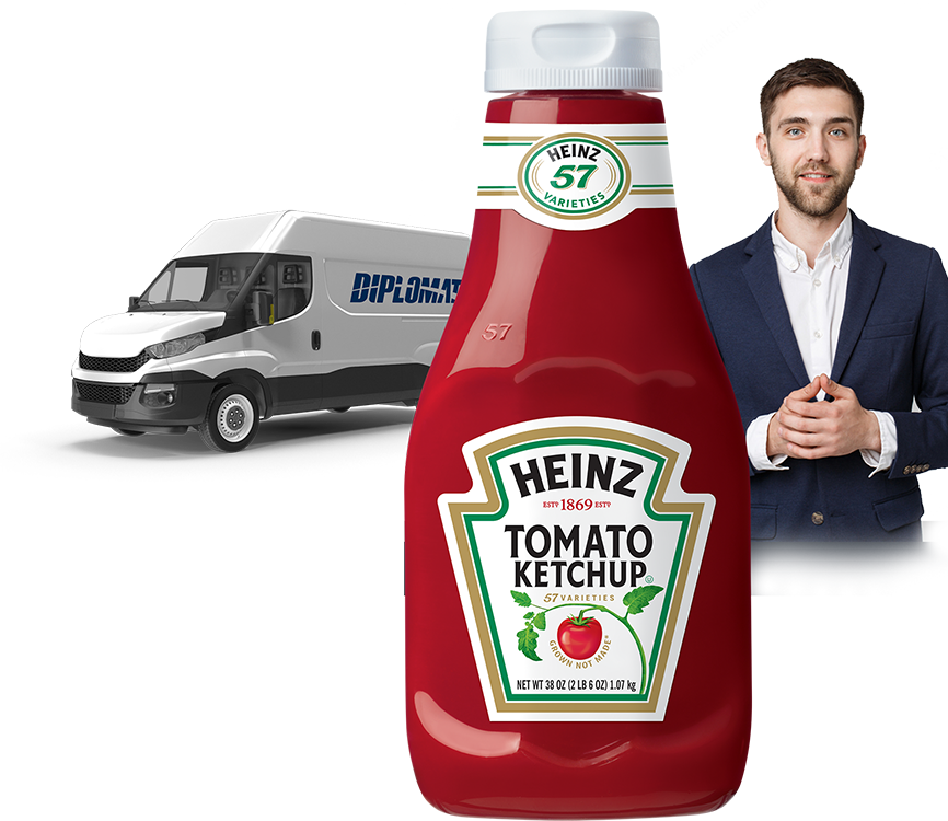 Heinz Ketchup Bottleand Delivery Van PNG image