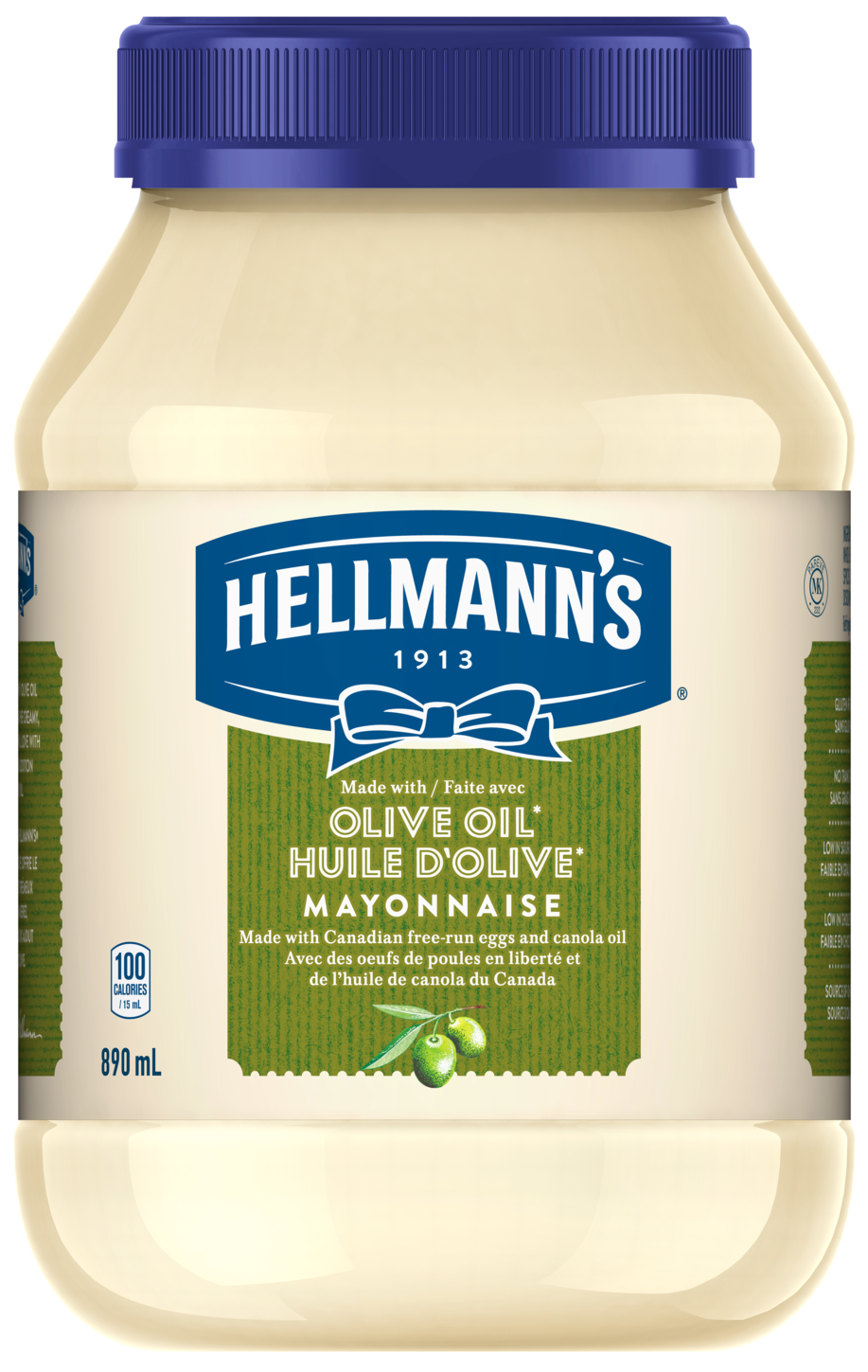 Hellmanns Olive Oil Mayonnaise Jar890ml PNG image