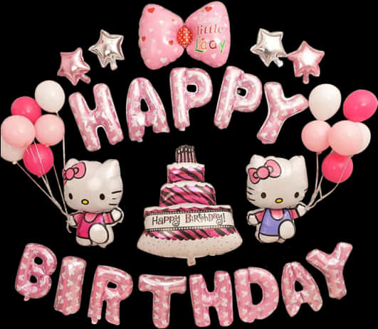 Hello Kitty Birthday Balloonsand Cake PNG image