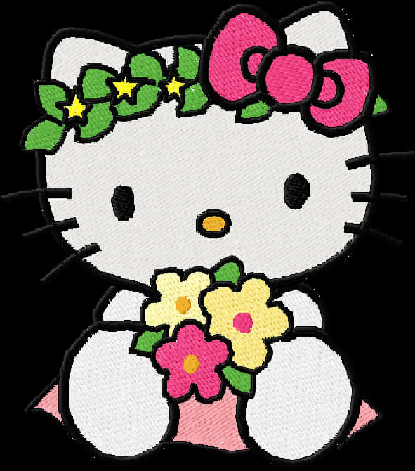 Hello Kitty Floral Embroidery PNG image