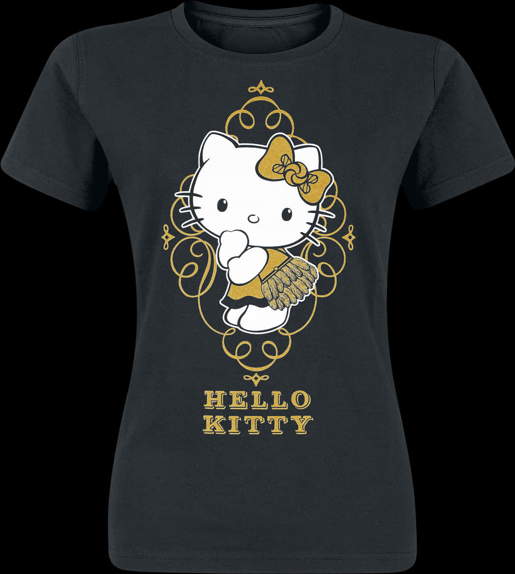 Hello Kitty Golden Ribbon T Shirt Design PNG image