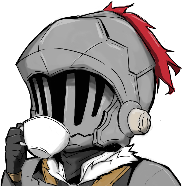 Helmeted Goblin Drinking Coffee PNG image