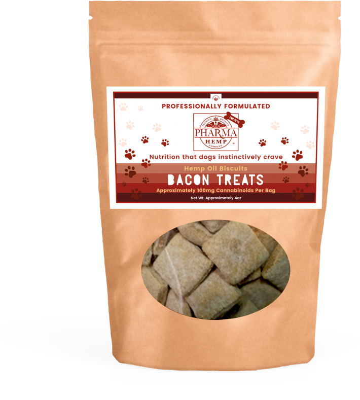 Hemp Oil Bacon Dog Biscuits Packaging PNG image