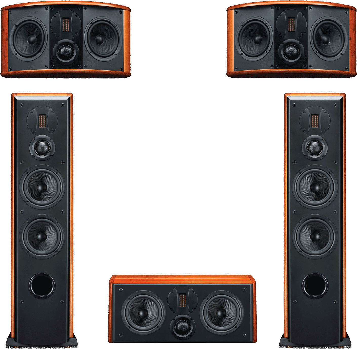 High End Surround Sound Speakers Setup PNG image