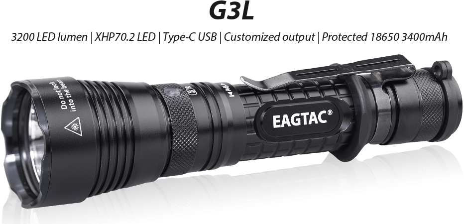 High Power L E D Flashlight E A G T A C G3 L PNG image