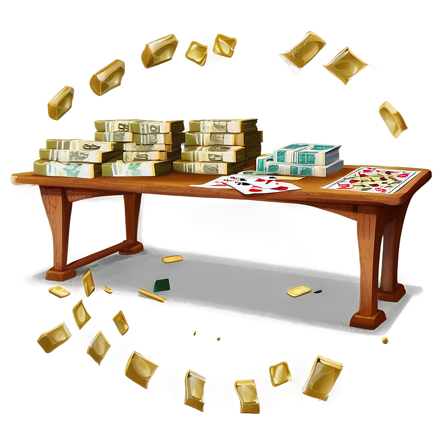 High Stakes Gambling Table With Moneyand Gold Bars PNG image