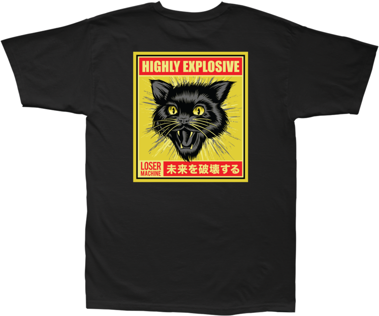 Highly Explosive Black Cat Tshirt Design PNG image