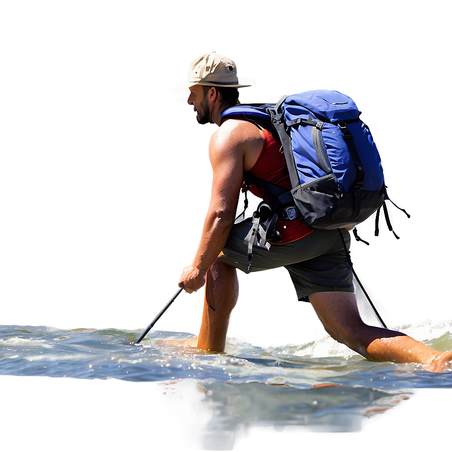 Hiker Crossing River Png 06262024 PNG image