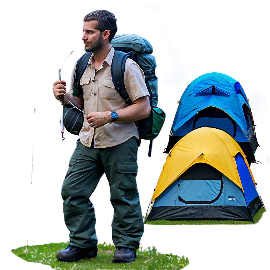 Hiker In Forest Camp Png 06262024 PNG image