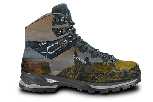 Hiking Bootwith Mountain Print PNG image