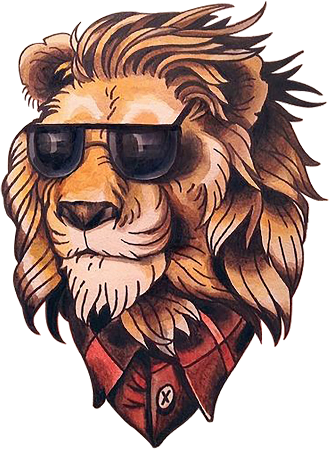 Hipster Lion Tattoo Design PNG image