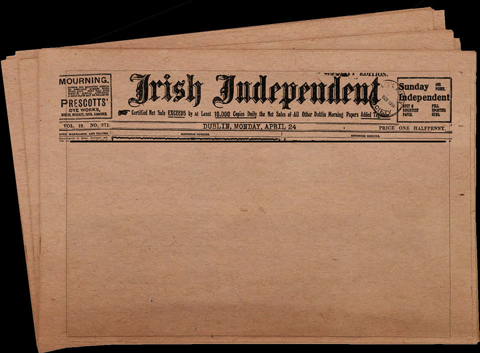 Historic Irish Independent Newspaper PNG image