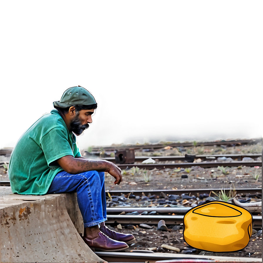 Hobo By The Railroad Tracks Png 06242024 PNG image