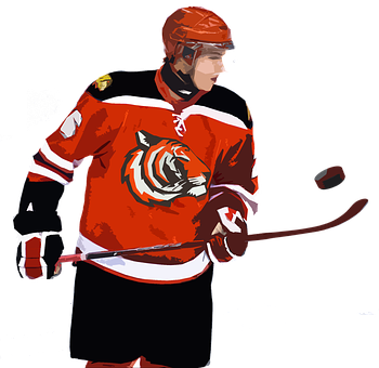 Hockey Player Red Jersey Tiger Emblem PNG image