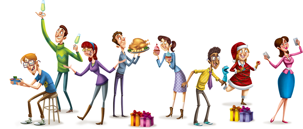 Holiday Celebration Cartoon Characters PNG image