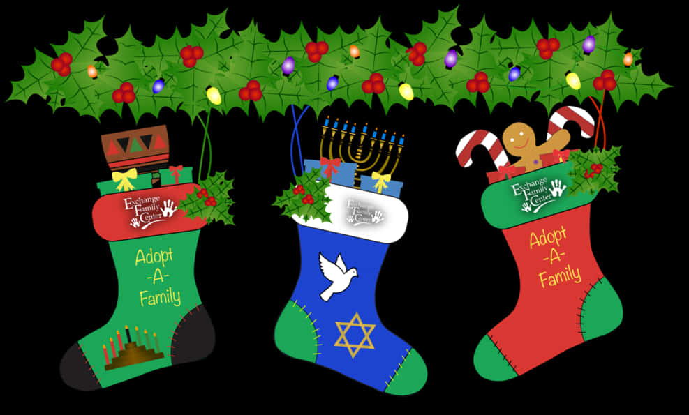 Holiday Charity Stockings Illustration PNG image