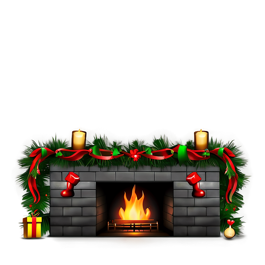 Holiday Fireplace With Garland Png 06262024 PNG image