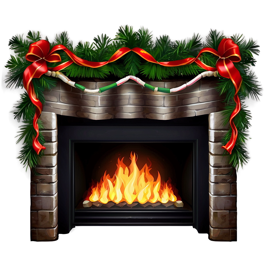 Holiday Fireplace With Garland Png 06262024 PNG image